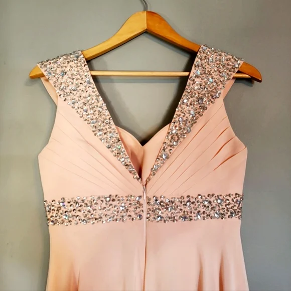 Cream Prom Dress Rhinestone Size 4 - Picture 2 of 6